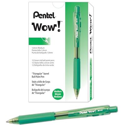 Pentel Wow! Indragbara kulspetspennor, (1,0 mm), medium linje, grönt bläck, låda med 12 (BK440-D) Pentel Wow! Indragbara kulspetspennor, (1,0 mm), medium linje, grönt bläck, låda med 12 (BK440-D)