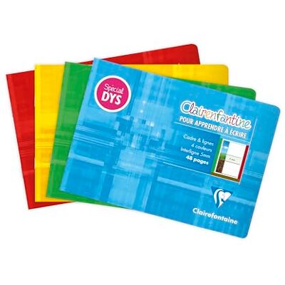 Clairefontaine 37518C Cahier d'écriture "Clairenfantine" spécial Dys piqué 14,8x10,5cm 48 pages cadre & lignes 4 couleurs Interligne 5 mm Paq de 10 Clairefontaine 37518C Cahier d'écriture "Clairenfantine" spécial Dys piqué 14,8x10,5cm 48 pages cadre & lignes 4 couleurs Interligne 5 mm Paq de 10