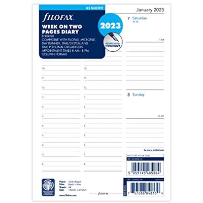 Filofax A5 Vecka på två sidor Engelsk multi-fit 2023 dagbok, Vit Filofax A5 Vecka på två sidor Engelsk multi-fit 2023 dagbok, Vit