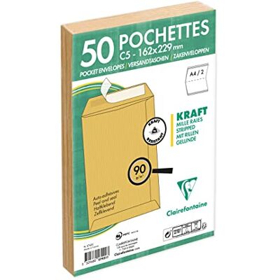 Clairefontaine 5742C förpackning med 50 Milleraies bruna C5-162 x 229 mm, självhäftande 90 g/m² Clairefontaine 5742C förpackning med 50 Milleraies bruna C5-162 x 229 mm, självhäftande 90 g/m²
