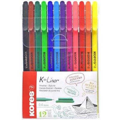 Kores FL28112 finliner-set, 0,4 mm, 12 färger Kores FL28112 finliner-set, 0,4 mm, 12 färger