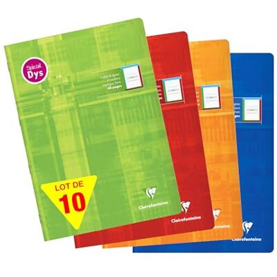 Clairefontaine 36128Cpack Cahier d'écriture special Dys piqué 21x29,7cm 48 pages cadre & lignes 4 couleurs Interligne 2 mm PAQ DE 10 Clairefontaine 36128Cpack Cahier d'écriture special Dys piqué 21x29,7cm 48 pages cadre & lignes 4 couleurs Interligne 2 mm PAQ DE 10
