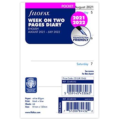 Filofax Fickvecka på två sidor engelsk mellanårsdagbok 21 augusti 22 juli ficka (81 x 120 mm) Filofax Fickvecka på två sidor engelsk mellanårsdagbok 21 augusti 22 juli ficka (81 x 120 mm)