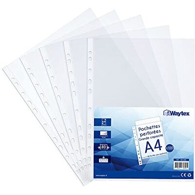 Waytex 931349 släta genomskinliga A4 perforerade fickor 80 mikron 100 st Waytex 931349 släta genomskinliga A4 perforerade fickor 80 mikron 100 st