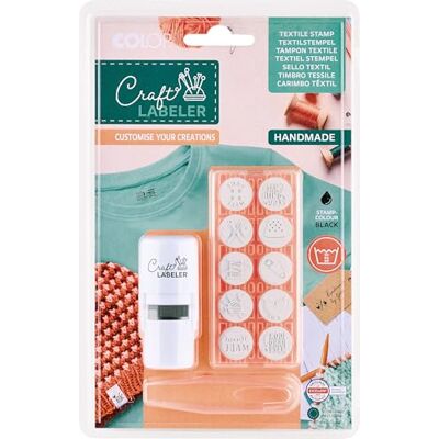 COLOP Craft Labeler R17-set, textilstämplar, 10 utbytbara motiv, avtryck runt, 17 mm, färg maskintvättbar upp till 90 °C COLOP Craft Labeler R17-set, textilstämplar, 10 utbytbara motiv, avtryck runt, 17 mm, färg maskintvättbar upp till 90 °C