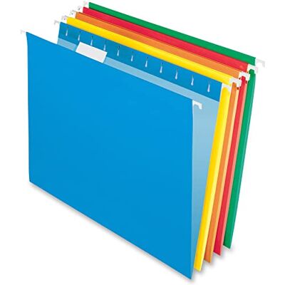 Pendaflex Hängande arkivmappar, brevstorlek, blandade färger, 1/5-skurna justerbara flikar, 25 per låda, 1 set Pendaflex Hängande arkivmappar, brevstorlek, blandade färger, 1/5-skurna justerbara flikar, 25 per låda, 1 set