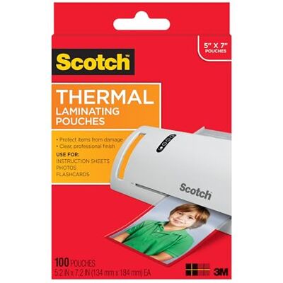 Scotch Termiska lamineringspåsar, 5 mil tjocka för extra skydd, 5 x 7 tum, fotostorlek, 100-påsar (TP5903-100) Scotch Termiska lamineringspåsar, 5 mil tjocka för extra skydd, 5 x 7 tum, fotostorlek, 100-påsar (TP5903-100)