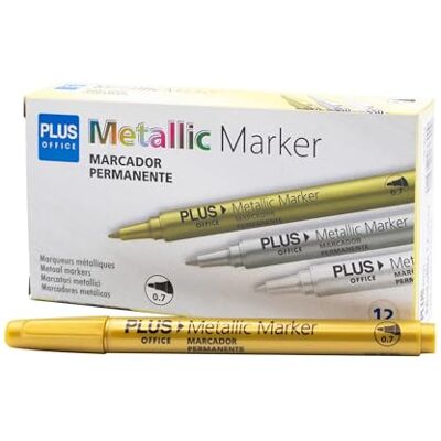 Plus Office Permanenta märkpennor för skrivning, målning eller märkning av alla typer av material, mycket tät effekt, för mörka ytor (guld, 0,7 mm) Plus Office Permanenta märkpennor för skrivning, målning eller märkning av alla typer av material, mycket tät effekt, för mörka ytor (guld, 0,7 mm)