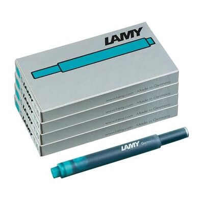 Lamy T10 Set med 4 bläckpatroner med stort bläcklager – lämplig för alla -patronmodeller – innehåll 1,25 ml per patron – 5 stycken per förpackning – bläckfärg turkos Lamy T10 Set med 4 bläckpatroner med stort bläcklager – lämplig för alla -patronmodeller – innehåll 1,25 ml per patron – 5 stycken per förpackning – bläckfärg turkos