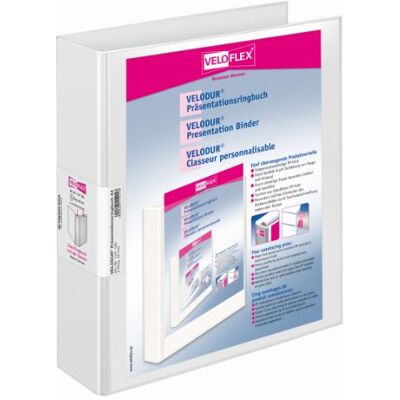 VELOFLEX 1141190 – presentationsringpärm VELODUR DIN A4, tillverkad av PP, 2-D-ringmekanik, 40 mm fyllningshöjd, vit VELOFLEX 1141190 – presentationsringpärm VELODUR DIN A4, tillverkad av PP, 2-D-ringmekanik, 40 mm fyllningshöjd, vit