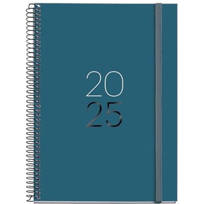 Miquelrius Agenda 2025, årlig dagbok 155 x 213 mm, veckovisningskalender, fodrad kartongomslag, spiral, elastisk gummiförslutning, 80 g/m² papper, katalanska, engelska och portugisiska, hav Miquelrius Agenda 2025, årlig dagbok 155 x 213 mm, veckovisningskalender, fodrad kartongomslag, spiral, elastisk gummiförslutning, 80 g/m² papper, katalanska, engelska och portugisiska, hav