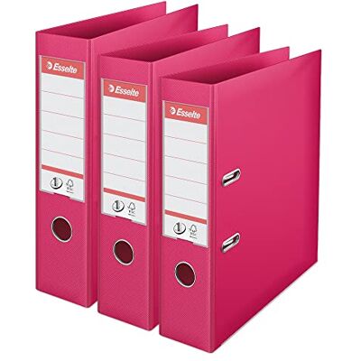 Esselte VIVIDA A4 spak bågfil, 75 mm ryggrad, 500 ark kapacitet, PP, plastskydd, filer och mappar, fuchsia, 3-pack, 624285 Esselte VIVIDA A4 spak bågfil, 75 mm ryggrad, 500 ark kapacitet, PP, plastskydd, filer och mappar, fuchsia, 3-pack, 624285