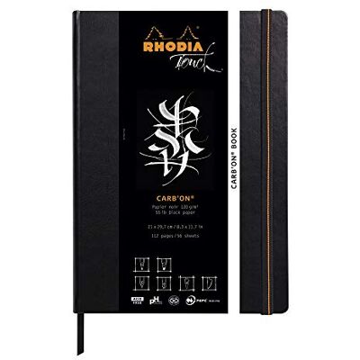 Rhodia 116118C – Skissbok Carb'on Book, 56 ark, blank, svart, 120 g, 21 x 31,8 cm, stående format, inbunden med konstläder, svart, 1 styck Rhodia 116118C – Skissbok Carb'on Book, 56 ark, blank, svart, 120 g, 21 x 31,8 cm, stående format, inbunden med konstläder, svart, 1 styck