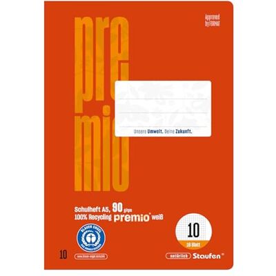 Staufen premio skolhäfte – 10 häften vardera, 16 ark, DIN A5, linjerat 10 (5 mm rutig med kant), 90 g/m² återvunnet papper, runda hörn förhindrar "åsneöron Staufen premio skolhäfte – 10 häften vardera, 16 ark, DIN A5, linjerat 10 (5 mm rutig med kant), 90 g/m² återvunnet papper, runda hörn förhindrar "åsneöron