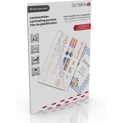 Olympia 9184 lamineringsfolie, 125 Mic, DIN A2, 25 stycken Olympia 9184 lamineringsfolie, 125 Mic, DIN A2, 25 stycken