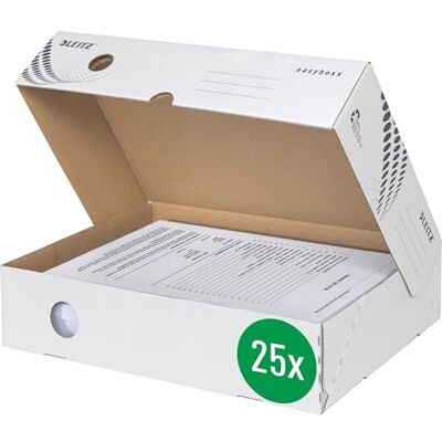 Leitz Esselte Archivbox easyboxx, 80 mm, bred öppning, med vikbart lock, vågpapper, vit Leitz Esselte Archivbox easyboxx, 80 mm, bred öppning, med vikbart lock, vågpapper, vit