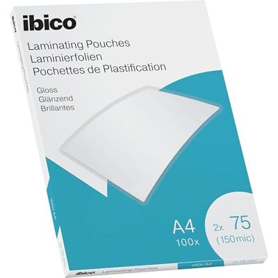 Ibico Lamineringsfickor / Laminat, A4-storlek, Glansig Finish, 150 Mikron, 100-pack, Kristallklara, 627316 Ibico Lamineringsfickor / Laminat, A4-storlek, Glansig Finish, 150 Mikron, 100-pack, Kristallklara, 627316