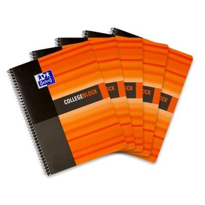 Oxford Collegeblock A4 rutig, linjering 28, 120 ark, orange-svart, 5 stycken Oxford Collegeblock A4 rutig, linjering 28, 120 ark, orange-svart, 5 stycken