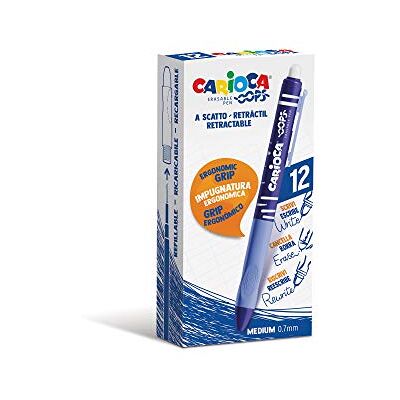 CARIOCA Oops Retractable Blå Set Infällbar uppladdningsbara raderbara pennor för högskola, universitet och kontor med inbyggt gummi och ergonomiskt grepp, blå pennor, 12 dig CARIOCA Oops Retractable Blå Set Infällbar uppladdningsbara raderbara pennor för högskola, universitet och kontor med inbyggt gummi och ergonomiskt grepp, blå pennor, 12 dig