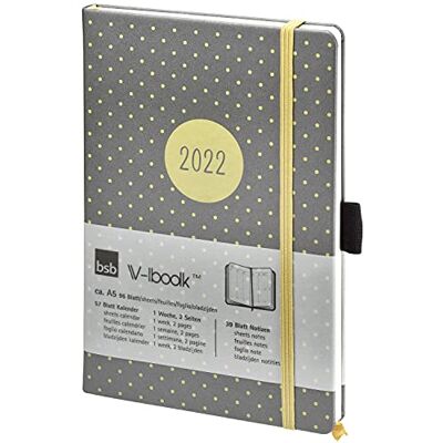 bsb V-bok bokkalender, A5, 2022, 1 vecka = 2 sidor, antracit med gyllene prickar, möteskalender, veckoplanerare, fickkalender, 02-0200 bsb V-bok bokkalender, A5, 2022, 1 vecka = 2 sidor, antracit med gyllene prickar, möteskalender, veckoplanerare, fickkalender, 02-0200