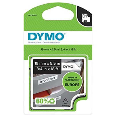 Dymo D1 Permanenta polyesteretiketter med hög prestanda 19 mm x 5,5 m rulle svart tryck på vitt självhäftande etiketter för LabelManager-etikettskrivare autentisk Dymo D1 Permanenta polyesteretiketter med hög prestanda 19 mm x 5,5 m rulle svart tryck på vitt självhäftande etiketter för LabelManager-etikettskrivare autentisk