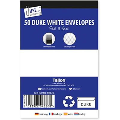 Tallon Just Stationery Peel & Seal kuvert – Duke White (paket med 50) Tallon Just Stationery Peel & Seal kuvert – Duke White (paket med 50)