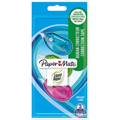 Paper Mate DryLine i-Mini korrigeringstejp Blandade färger 3 st Paper Mate DryLine i-Mini korrigeringstejp Blandade färger 3 st