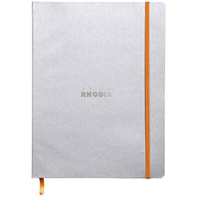 Rhodia 117551C Anteckningsbok rama med mjukt kuvert, prickigt rutnät, 80 ark, 90 g elfenbensfärgat papper, 190 x 250 mm, bokmärke, innerficka, 1 st, silver Rhodia 117551C Anteckningsbok rama med mjukt kuvert, prickigt rutnät, 80 ark, 90 g elfenbensfärgat papper, 190 x 250 mm, bokmärke, innerficka, 1 st, silver