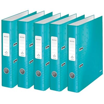 Leitz kvalitetsmapp 180°, 5-pack, A4, smal, 5,2 cm ryggbredd, laminerad gråkartong, isblå, WOW-serien, 10064051 Leitz kvalitetsmapp 180°, 5-pack, A4, smal, 5,2 cm ryggbredd, laminerad gråkartong, isblå, WOW-serien, 10064051