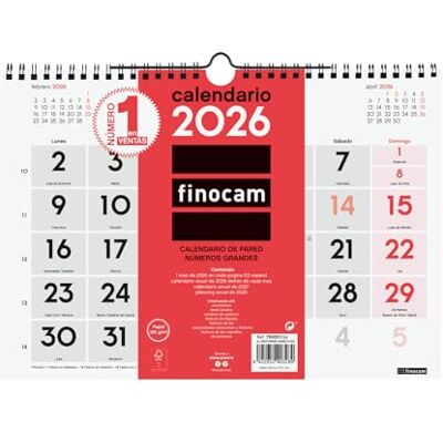 Finocam Väggkalender stora siffror 2026 månadsvy januari december (12 månader) kalender 2026 neutral månadsplanerare spanska Finocam Väggkalender stora siffror 2026 månadsvy januari december (12 månader) kalender 2026 neutral månadsplanerare spanska
