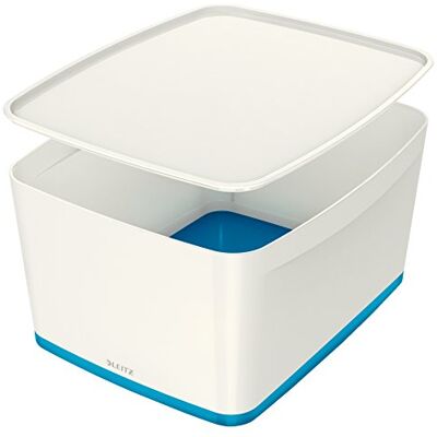 Leitz WOW MyBox Förvaringsbox med lock, A4, 18 liter, plast, vit/blå metallic, 52164023 Leitz WOW MyBox Förvaringsbox med lock, A4, 18 liter, plast, vit/blå metallic, 52164023