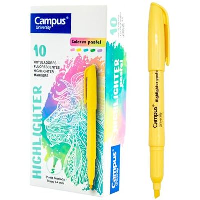 Campus Pastellöverstrykningspenna, markörpenna med fasad spets, 10-pack med vattenbaserad stiftarpenna, pastellmarkörer (gul) Campus Pastellöverstrykningspenna, markörpenna med fasad spets, 10-pack med vattenbaserad stiftarpenna, pastellmarkörer (gul)