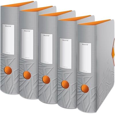 Leitz kvalitetspärm 180° Active, 5-pack, A4, bred, rundad rygg, 8,2 cm bred, gummibandslås, lätt polyfoam, plastmapp, Urban Chic serie, grå, 11160088 Leitz kvalitetspärm 180° Active, 5-pack, A4, bred, rundad rygg, 8,2 cm bred, gummibandslås, lätt polyfoam, plastmapp, Urban Chic serie, grå, 11160088