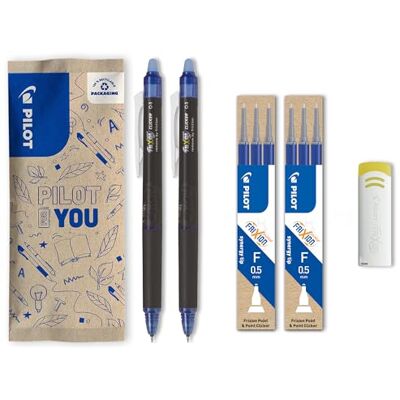 PILOT Set om 9 Frixion Point Clicker, kulspetspennor 0,5 mm, raderbart värmekänsligt bläck, 2 x blåa, 6 x blåa påfyllningar, Frixion Remover, kulspetspenna med fin spets, kan fyllas på, magisk penna PILOT Set om 9 Frixion Point Clicker, kulspetspennor 0,5 mm, raderbart värmekänsligt bläck, 2 x blåa, 6 x blåa påfyllningar, Frixion Remover, kulspetspenna med fin spets, kan fyllas på, magisk penna
