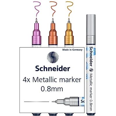 Schneider Paint-It metallisk markörer, uppsättning om 4 (set 2, linjetjocklek 0,8 mm, ny pigmentteknik, stark glittereffekt) silver, guld, koppar, lila Schneider Paint-It metallisk markörer, uppsättning om 4 (set 2, linjetjocklek 0,8 mm, ny pigmentteknik, stark glittereffekt) silver, guld, koppar, lila