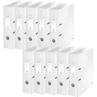 Leitz kvalitetsmapp 180°, 10-pack, A4, 8 cm ryggbredd, laminerad gråkartong, vit, WOW-serien, designen kan variera, 10050001 Leitz kvalitetsmapp 180°, 10-pack, A4, 8 cm ryggbredd, laminerad gråkartong, vit, WOW-serien, designen kan variera, 10050001