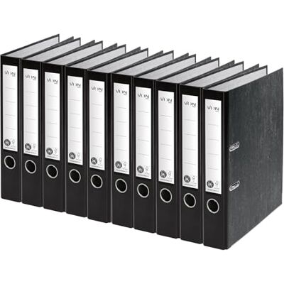 Leitz VON A4-mapp, förpackning med 10, 100% återvunnet papper, 50 mm ryggbredd, för 350 ark, blå ängel och FSC-certifierad, för skola, studie och hem, svart, 10540095 Leitz VON A4-mapp, förpackning med 10, 100% återvunnet papper, 50 mm ryggbredd, för 350 ark, blå ängel och FSC-certifierad, för skola, studie och hem, svart, 10540095