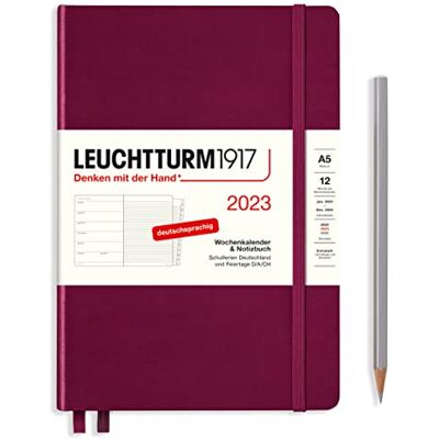LEUCHTTURM1917 365666 Veckokalender och anteckningsbok medium (A5) 2023, 12 månader, port röd LEUCHTTURM1917 365666 Veckokalender och anteckningsbok medium (A5) 2023, 12 månader, port röd