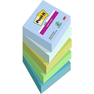 Post-it Super Sticky Notes Oasis färgsamling, paket med 5 dynor, 90 ark per dyna, 76 mm x 76 mm, blå, grön – extra klisterlappar för anteckningar, att göra-listor och påminnelser Post-it Super Sticky Notes Oasis färgsamling, paket med 5 dynor, 90 ark per dyna, 76 mm x 76 mm, blå, grön – extra klisterlappar för anteckningar, att göra-listor och påminnelser