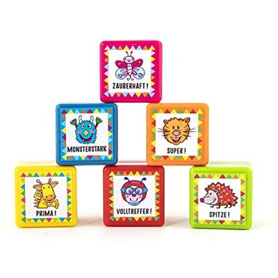TRENDHAUS 601421 självfärgande lärare stämplar, 6 färgglada motivationsstämplar med djurmotiv från 36 månader, 3 cm x 3 cm x 2 cm TRENDHAUS 601421 självfärgande lärare stämplar, 6 färgglada motivationsstämplar med djurmotiv från 36 månader, 3 cm x 3 cm x 2 cm