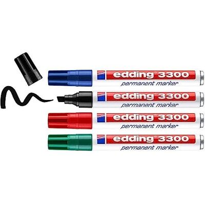 edding 3300 permanentmärkpennor – svart, röd, blå, grön – 4 pennor – kilspets 1,5–3 mm – snabbtorkande permanent märkpenna – vattentät, torkbeständig – för kartong, plast, trä, metall edding 3300 permanentmärkpennor – svart, röd, blå, grön – 4 pennor – kilspets 1,5–3 mm – snabbtorkande permanent märkpenna – vattentät, torkbeständig – för kartong, plast, trä, metall