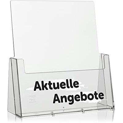 Taymar 2 stycken DIN A4 flygbräde, broschyrhållare, transparent broschyrstativ, bordsbroschyrstativ inkl. tryck "Nuvarande erbjudanden" – svartvit Taymar 2 stycken DIN A4 flygbräde, broschyrhållare, transparent broschyrstativ, bordsbroschyrstativ inkl. tryck "Nuvarande erbjudanden" – svartvit
