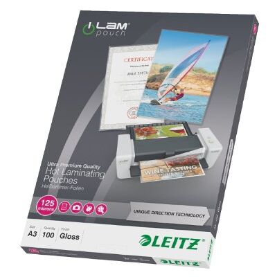 Leitz 74880000 lamineringspåsar gjorda av 125 mikron tjockt material (transparent, glansig, A3 och UDT) – paket med 100 Leitz 74880000 lamineringspåsar gjorda av 125 mikron tjockt material (transparent, glansig, A3 och UDT) – paket med 100