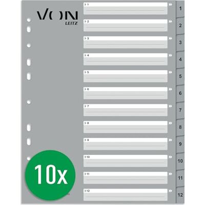 Leitz Från registerblad A4 siffror, 1-12 numrerade avdelare för mappar, PP, extra breda, 11-håls universalregister för snabbhäftapparat och ringpärm, från , grå, 12680085 Leitz Från registerblad A4 siffror, 1-12 numrerade avdelare för mappar, PP, extra breda, 11-håls universalregister för snabbhäftapparat och ringpärm, från , grå, 12680085