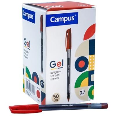 Campus Förpackning med 50 gelpennor, gelpennor med 0,7 mm linje, gelbläck, kulspetspenna med huva för kontor och skolmaterial (röd) Campus Förpackning med 50 gelpennor, gelpennor med 0,7 mm linje, gelbläck, kulspetspenna med huva för kontor och skolmaterial (röd)
