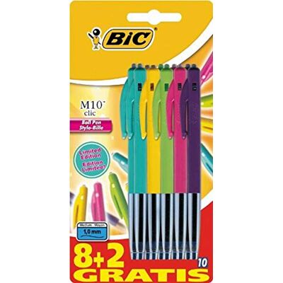 BIC M10 Clic Ball pennor – blandade färger (paket med 10) BIC M10 Clic Ball pennor – blandade färger (paket med 10)