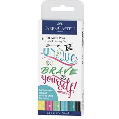 Faber-Castell Creative Studio Pitt Artist Pen Indien bläckpenna, pasteller, set med 6, för konst, hantverk, ritning, skissning, hem, skola, universitet, färgläggning Faber-Castell Creative Studio Pitt Artist Pen Indien bläckpenna, pasteller, set med 6, för konst, hantverk, ritning, skissning, hem, skola, universitet, färgläggning