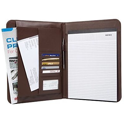 GENIE Elegant A4-skrivmapp Wiesbaden (extra tunn och hållbar; strukturerad nylon och läderutseende; inkl. skrivblock; pennhållare; sidofack; visitkortfack) brun GENIE Elegant A4-skrivmapp Wiesbaden (extra tunn och hållbar; strukturerad nylon och läderutseende; inkl. skrivblock; pennhållare; sidofack; visitkortfack) brun