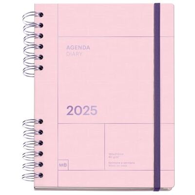 Miquelrius Agenda 2025, årlig dagbok 155 x 213 mm, veckovisningskalender, fodrat kartongomslag, hållbart papper 100 g/m², gummiförslutning, katalanska, engelska och portugisiska, rosa Miquelrius Agenda 2025, årlig dagbok 155 x 213 mm, veckovisningskalender, fodrat kartongomslag, hållbart papper 100 g/m², gummiförslutning, katalanska, engelska och portugisiska, rosa