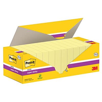 Post-it Super Sticky Notes Kanariegula, värdepaket med 12 + 12 GRATIS dynor, 90 ark per dyna, 76 mm x 76 mm, gul färg – extra klisterlappar för anteckningar, att göra-listor och påminnelser Post-it Super Sticky Notes Kanariegula, värdepaket med 12 + 12 GRATIS dynor, 90 ark per dyna, 76 mm x 76 mm, gul färg – extra klisterlappar för anteckningar, att göra-listor och påminnelser